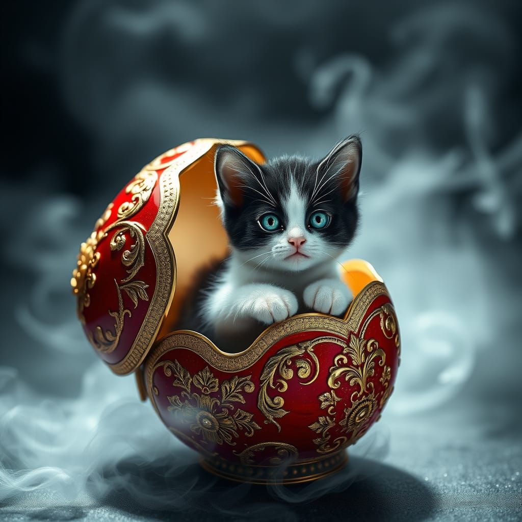 Exquisite Fabergé Egg with Lifelike Kitten, in a Futuristic ...