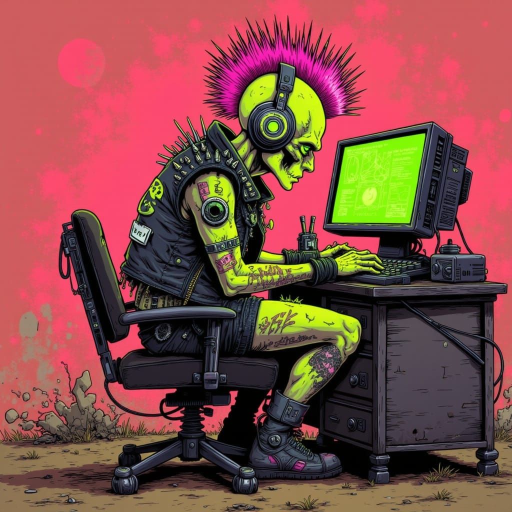 Cyberpunk Admiral Ackbar on Computer Desk