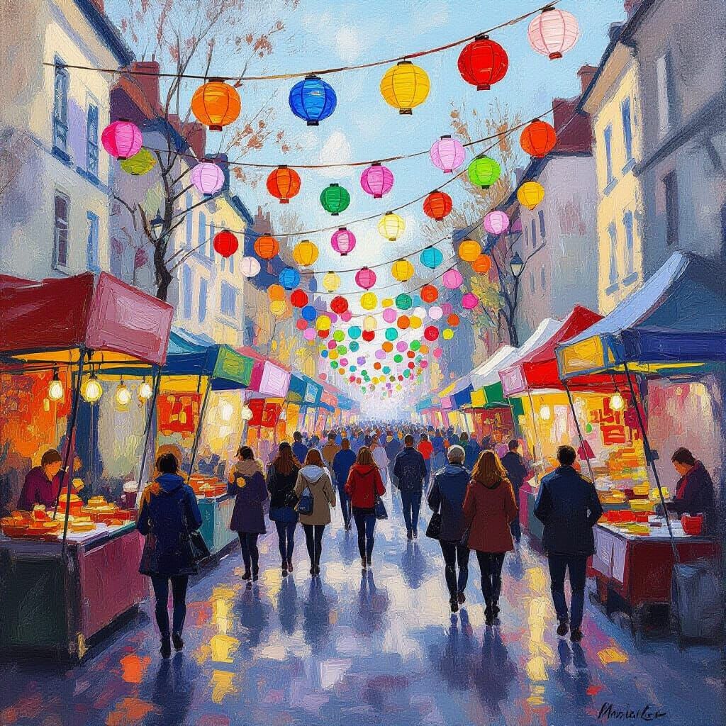 Vibrant Street Festival Illuminated by Paper Lanterns