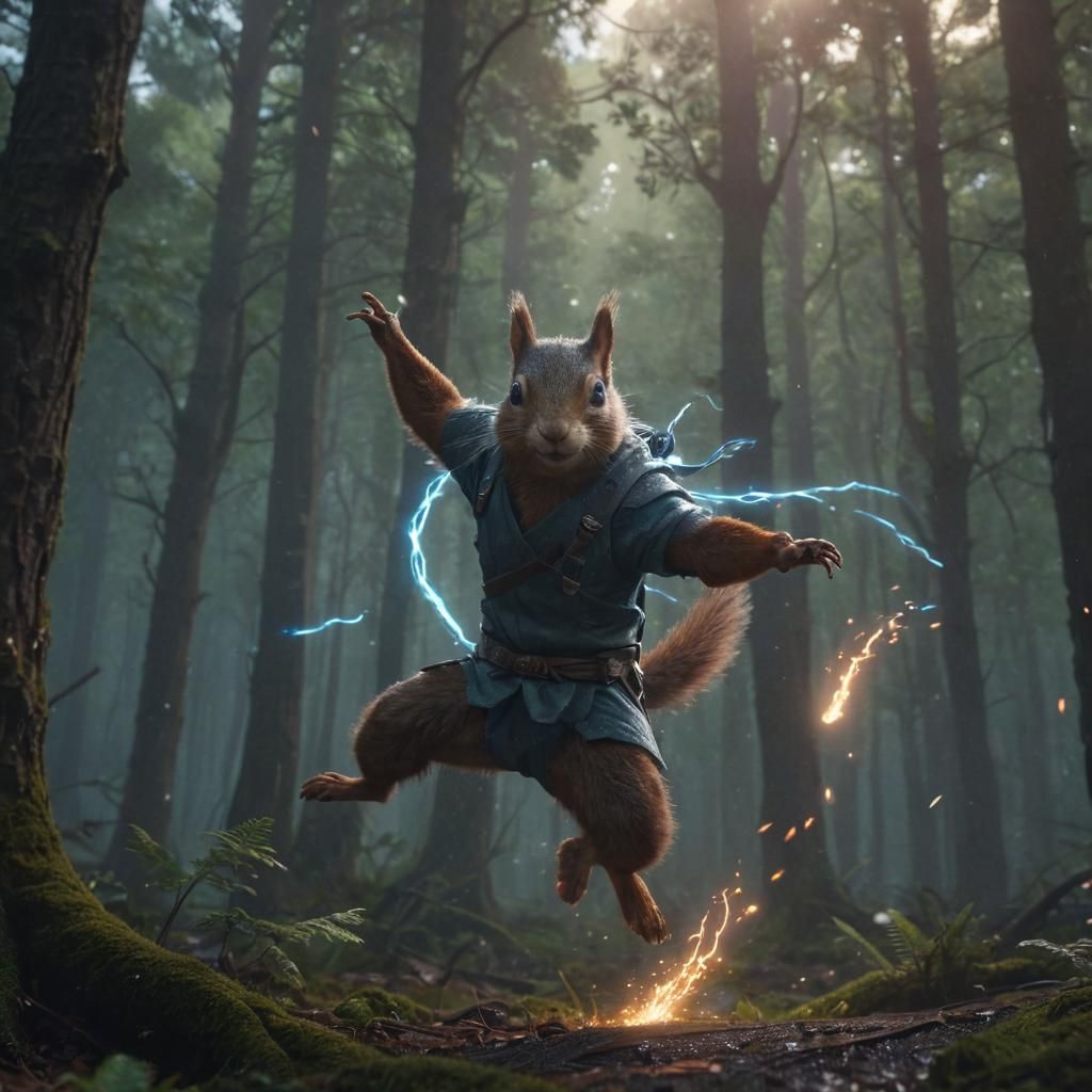 Ninja Squirrel Leaps Through Mystical Storm