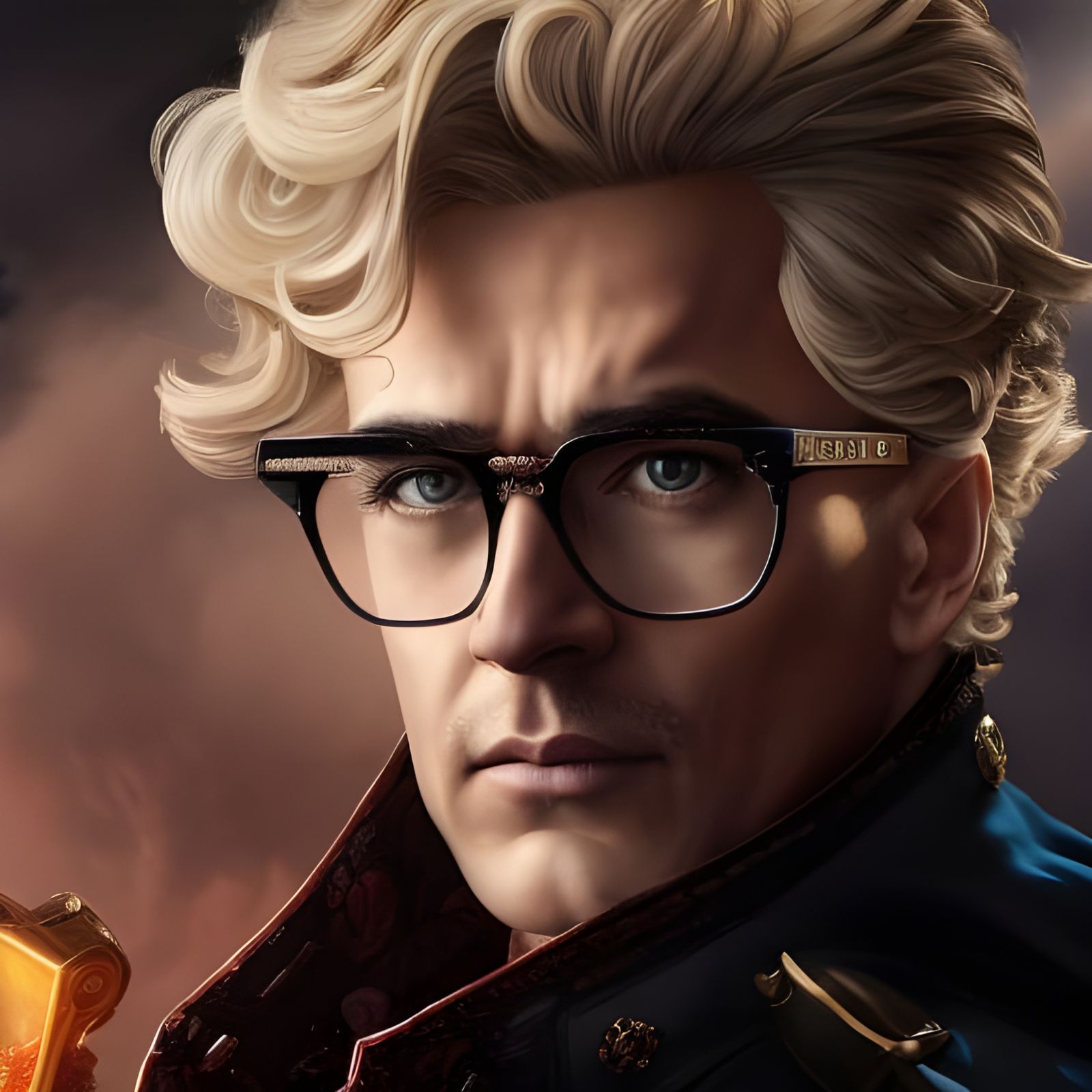 Confident Blond Man in Glasses, Rococo Style