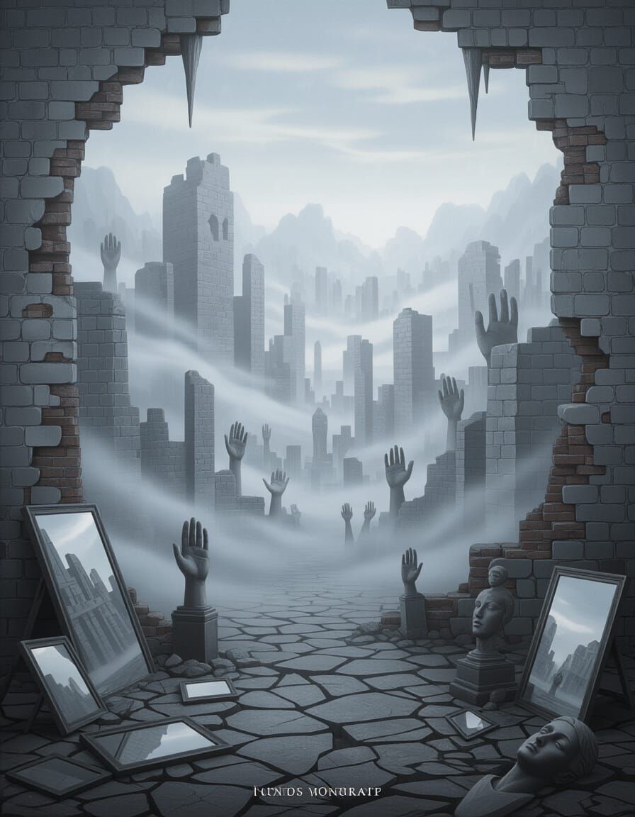 Dreamlike HDR Landscape Illustration of Memory Ruins