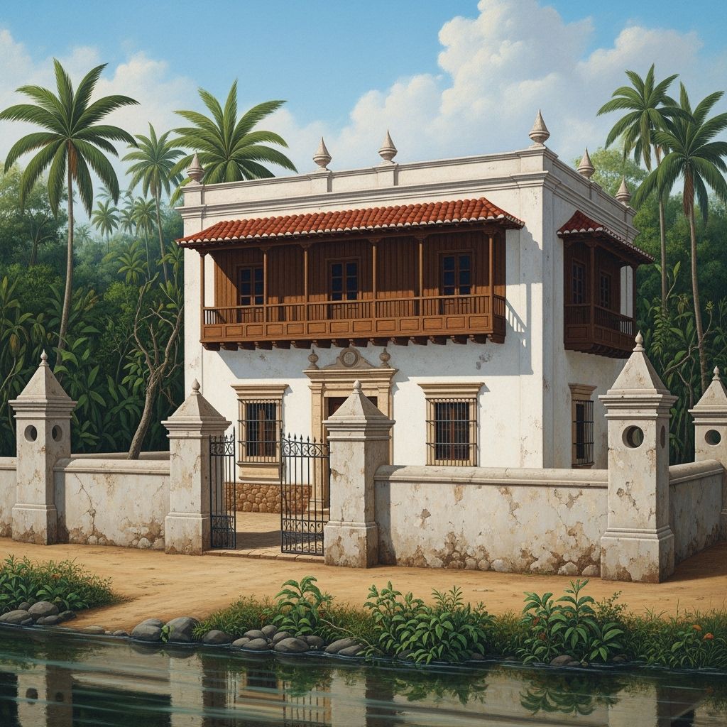 Spanish Colonial House in Tropical Setting, Detailed Realism
