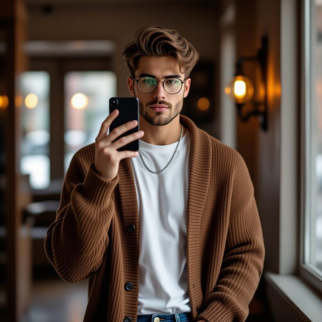 Ultra-Realistic Mirror Selfie of a Stylish Young Man