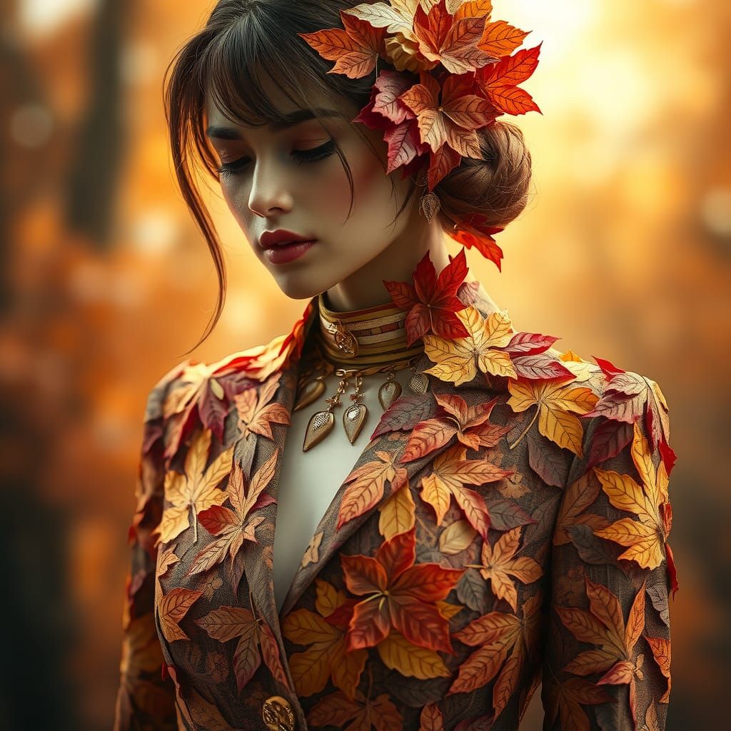 Autumn Leaf Collage Suit in Magic Realism Style