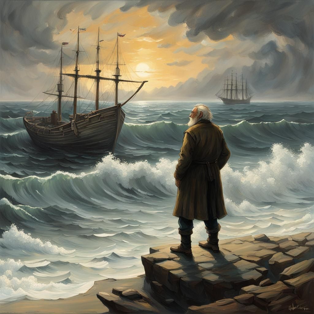 Seashore Sunset: An Old Man's Lonely Vigil