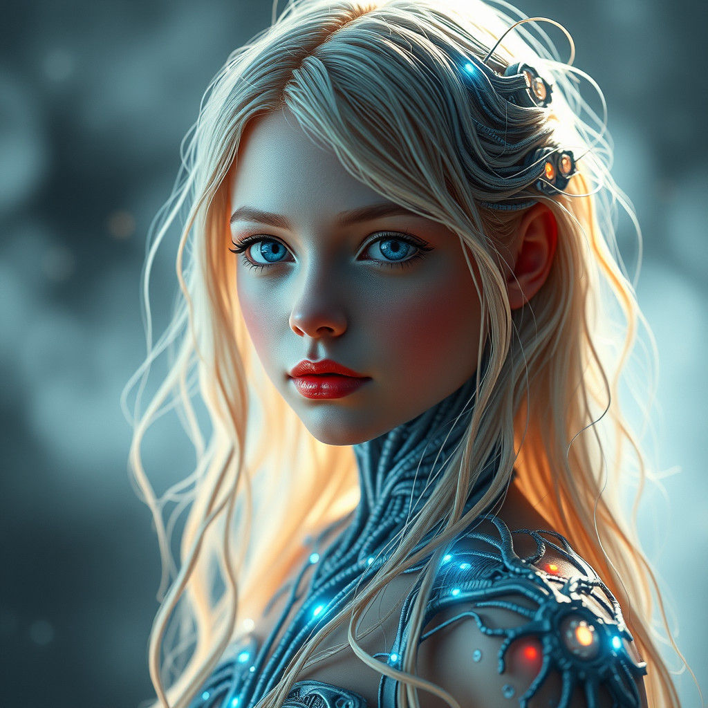 Blonde Girl in Cyberpunk Style with Neon Accents