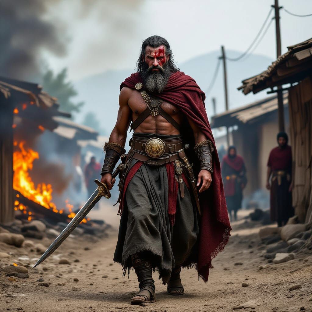 Wounded Turkish Warrior Leaves Burned Village After Revenge