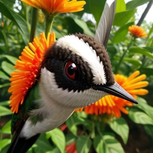 Hummingbird and Insects Sipping Nectar
