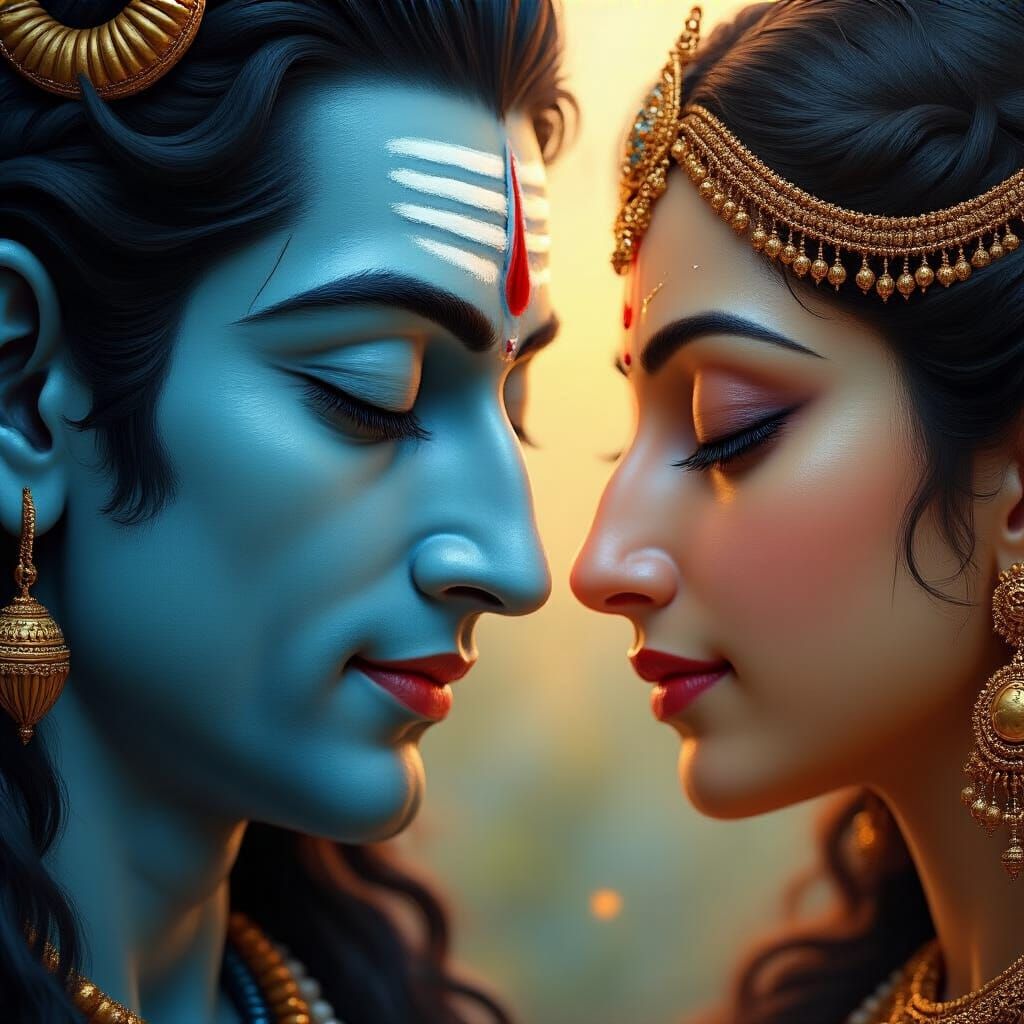 Lord Shiva and Parvati: Divine Love Oil Painting