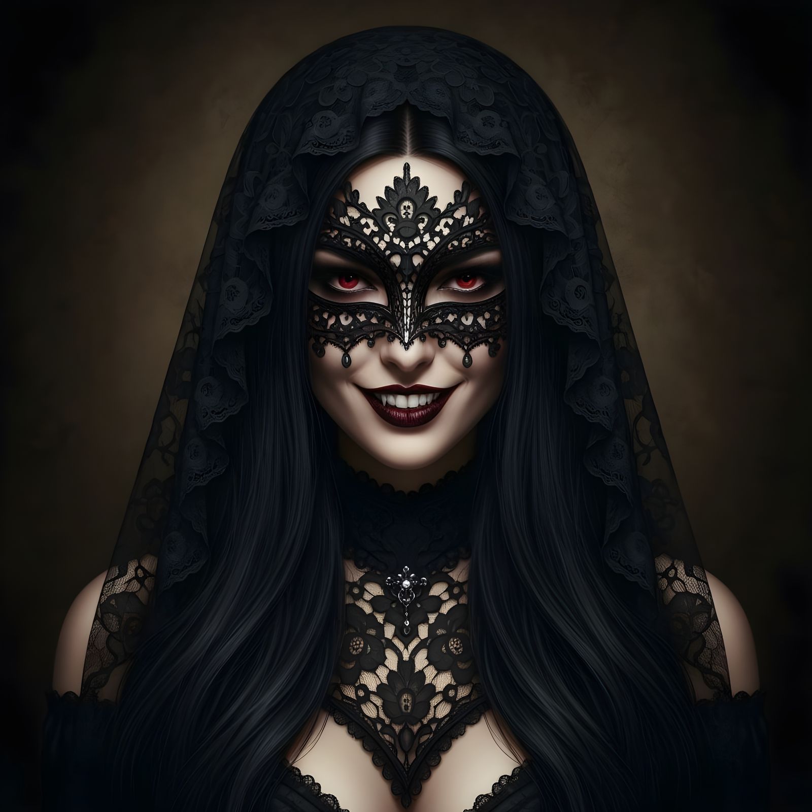 Gothic Woman Portrait with Black Lace Veil
