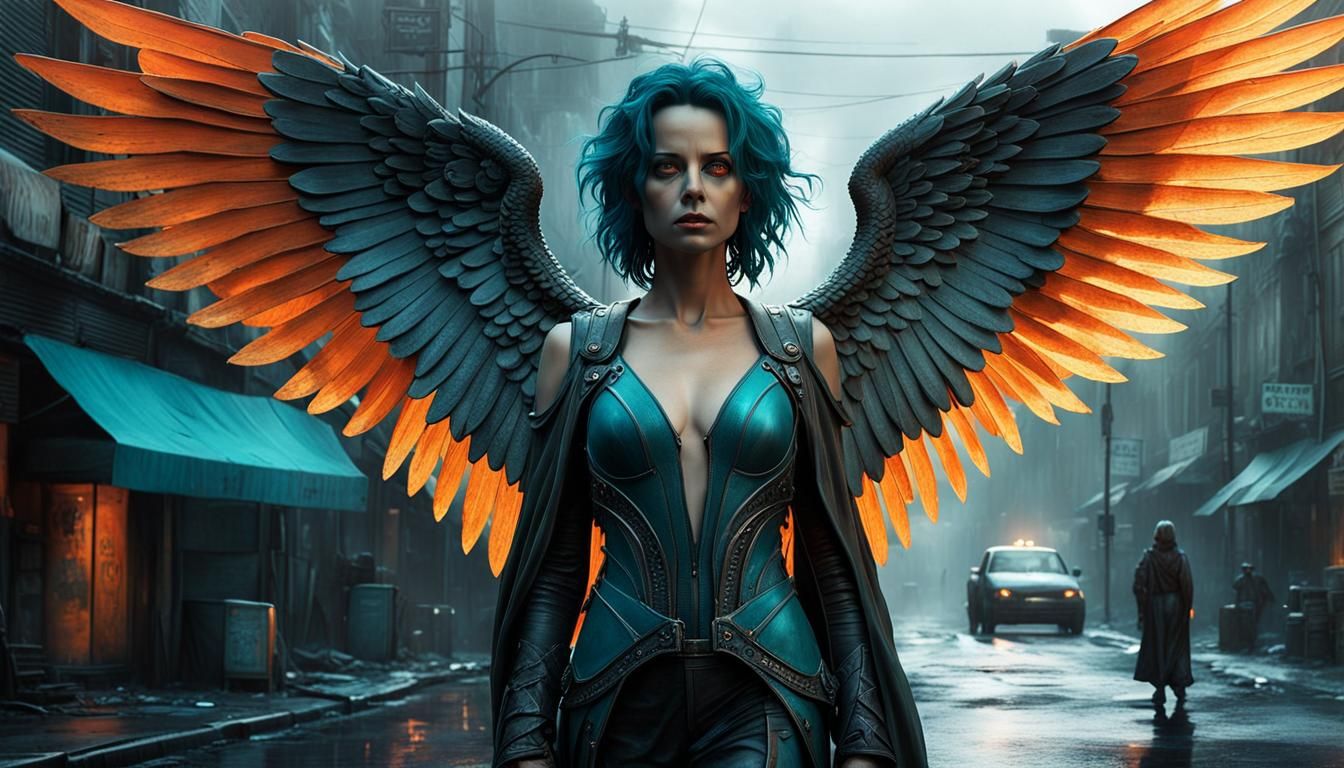 Angel on Post-Apocalyptic Street, Hyperrealistic Art