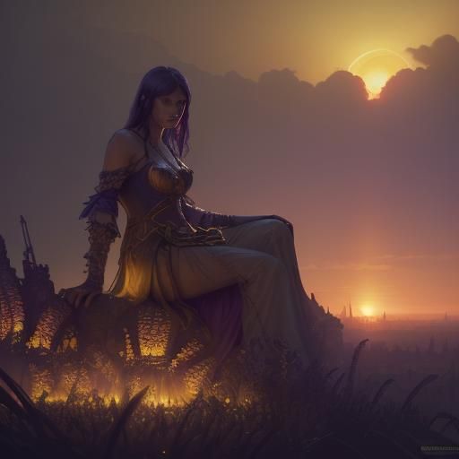 English Summer Sunset: Dark Fantasy Concept Art