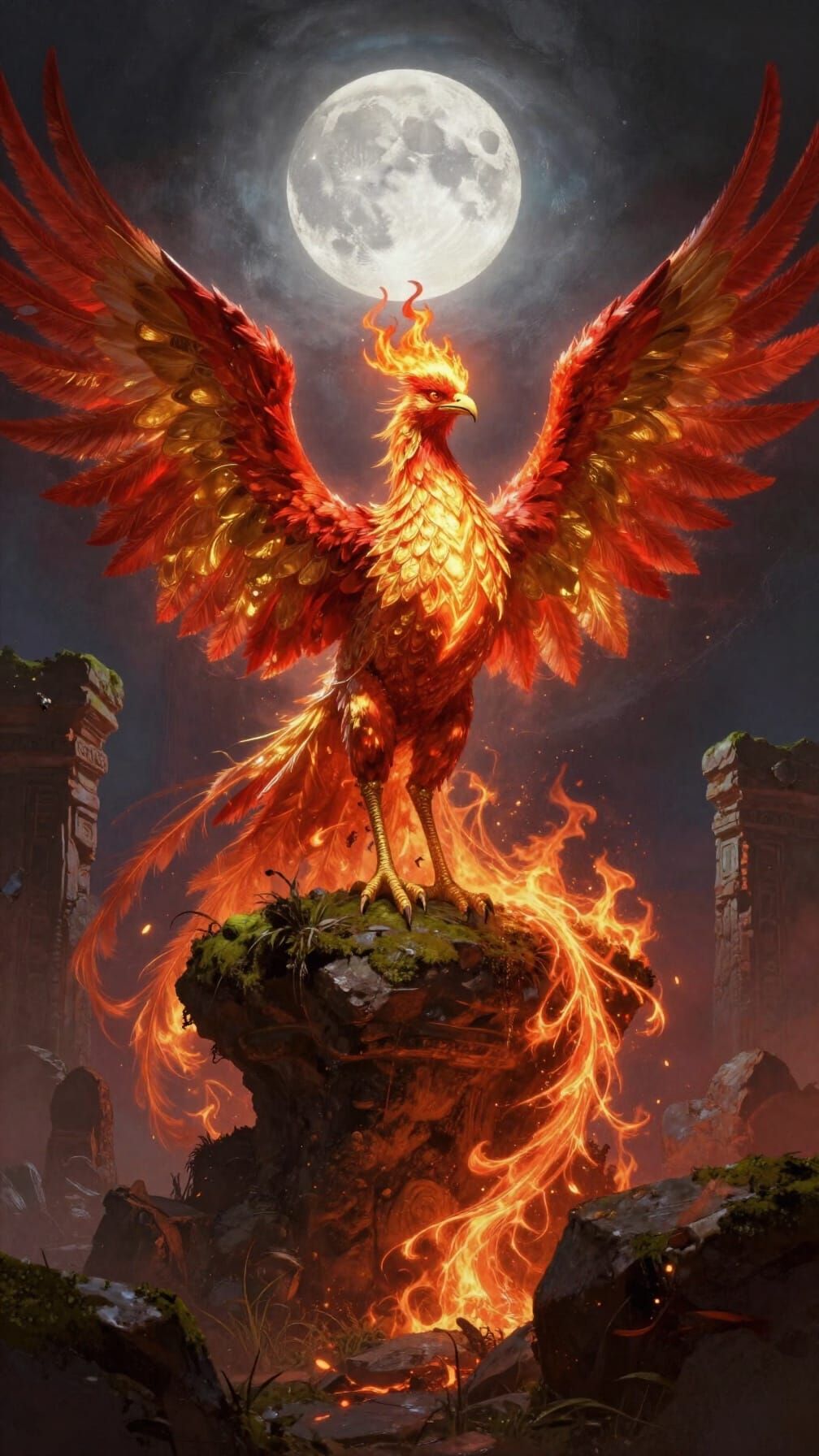 Majestic Phoenix Rises from Ancient Ruins