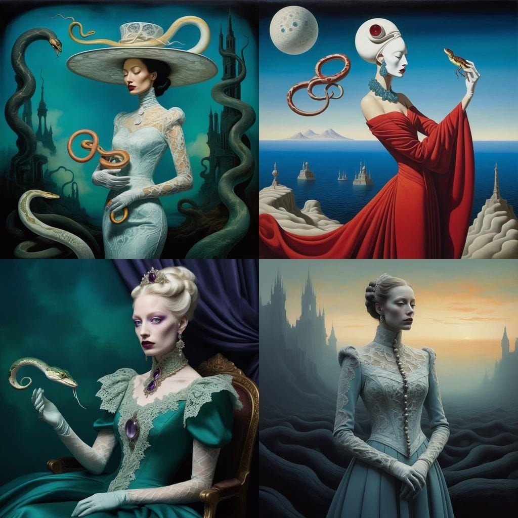 Surreal Dali-Inspired Woman Holds Melting Albino Snake