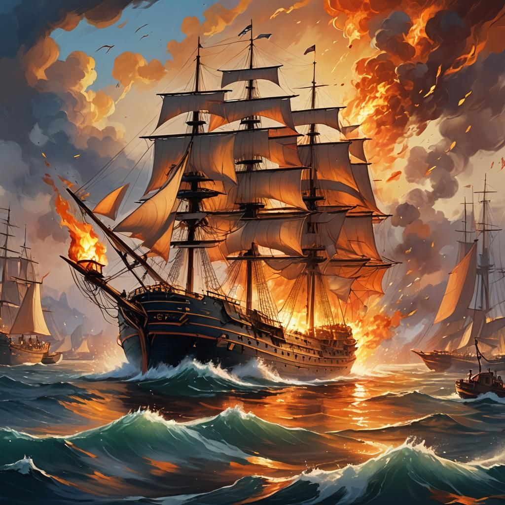 Fiery Ship Returns to Port: Anime-Inspired Digital Painting