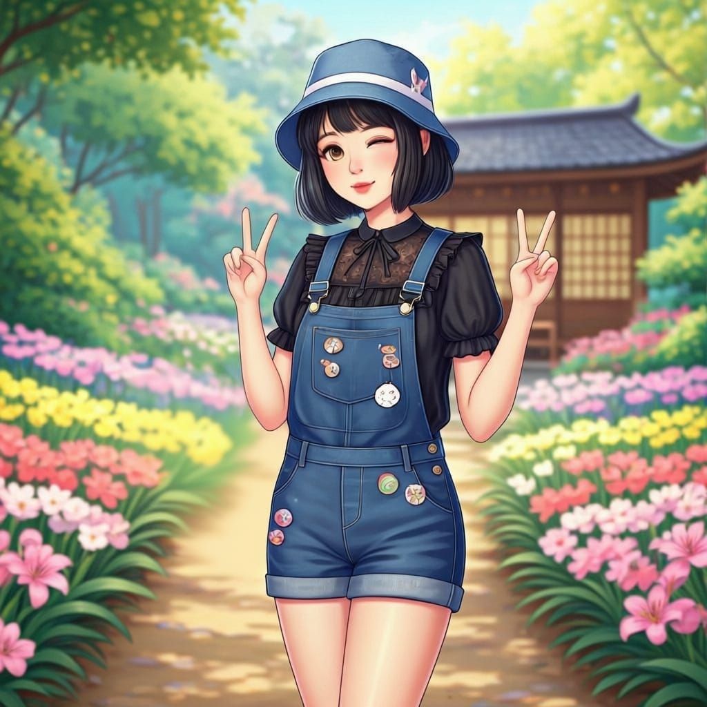 Kawaii Thai Woman Poses in Summer Garden