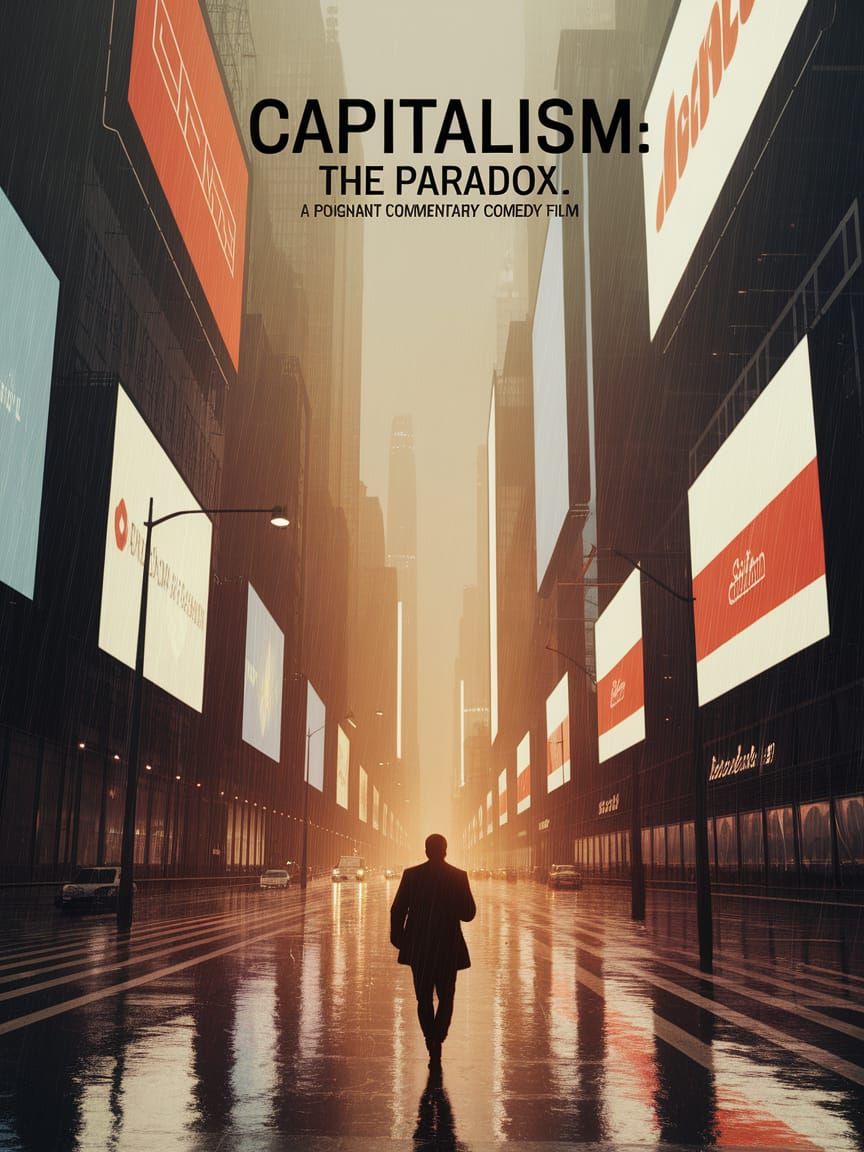 Rain-Slicked City Street Reflects Consumer Culture