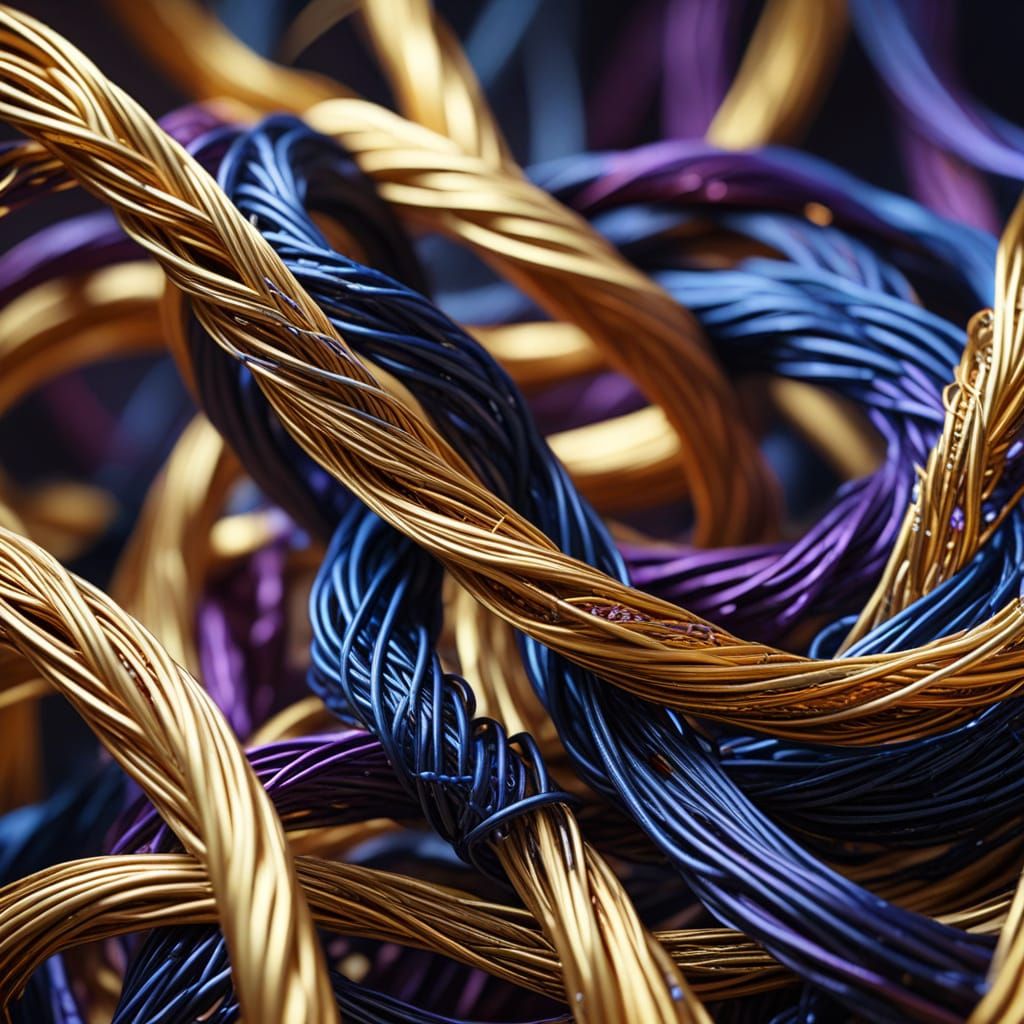 Abstract Sculpture of Intertwined Threads in Oil Painting St...