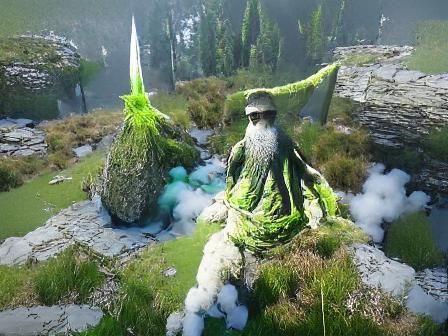 Moss-Covered Wizard Statue