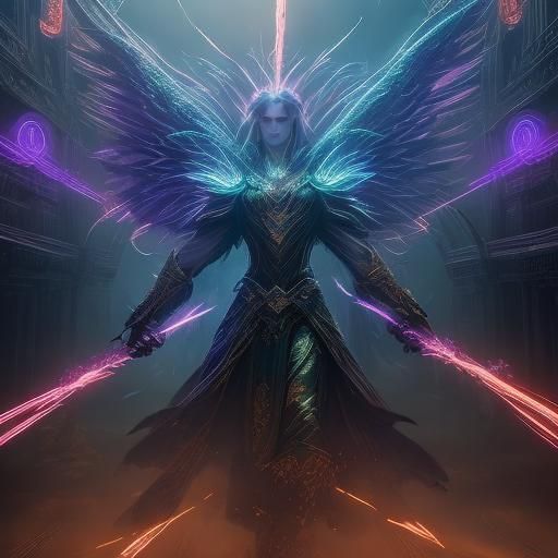 Cyberpunk Vampire with Mecha Wings in a Film Still