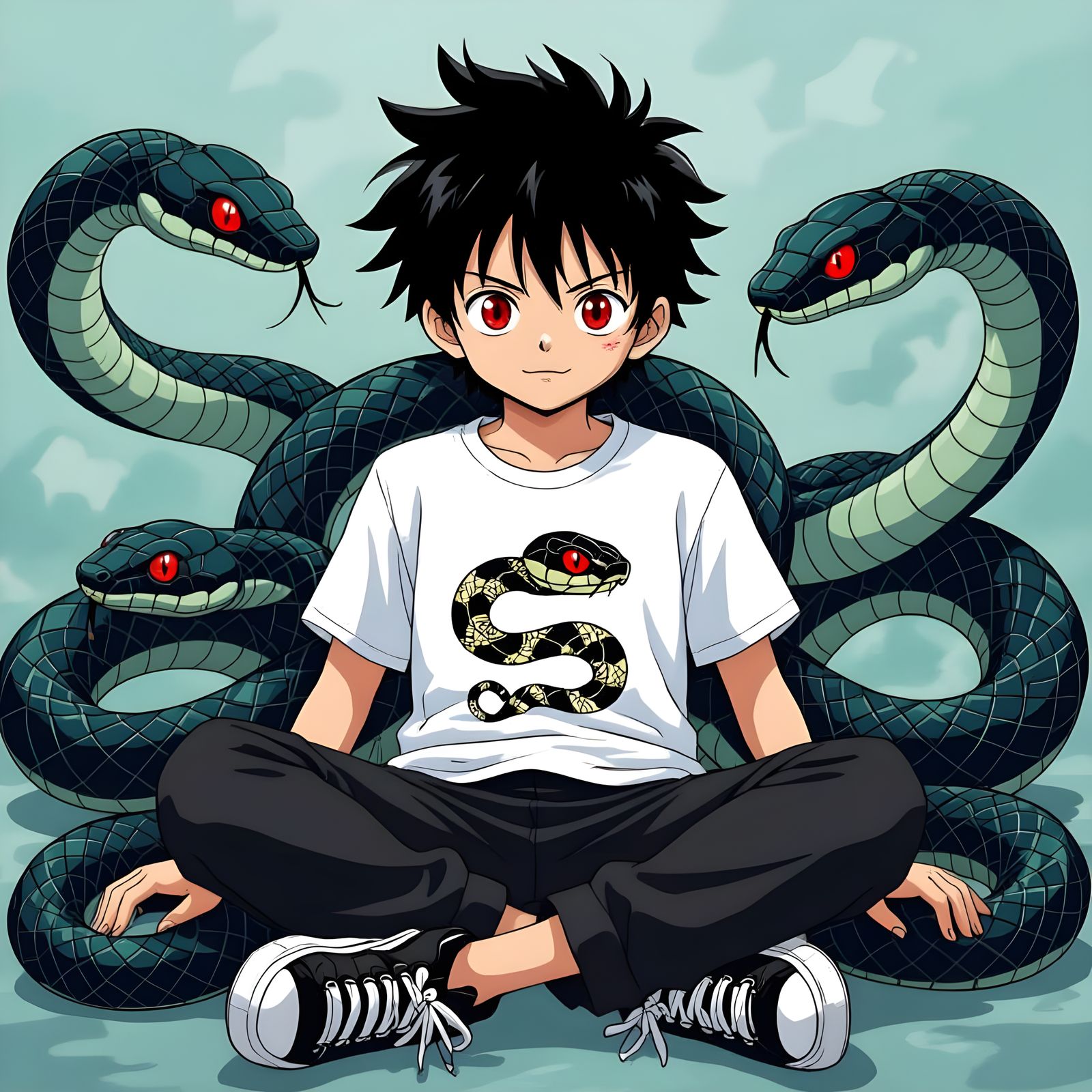Anime Boy With Snake T-Shirt and Serene Snakes