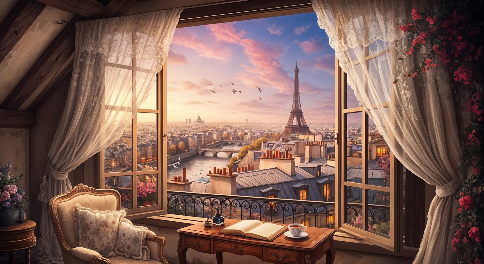 Parisian Attic Room Captured at Golden Hour