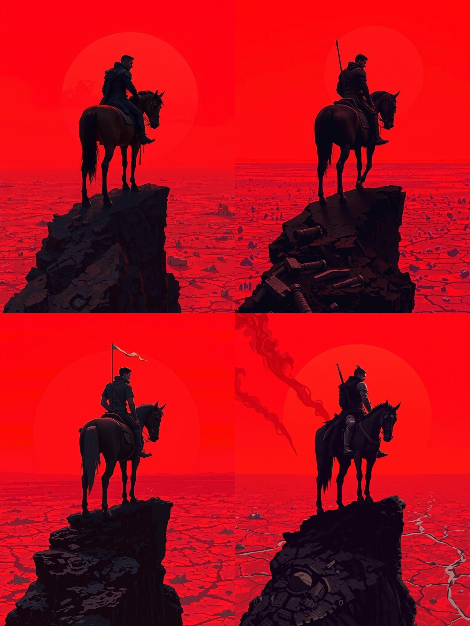 Lone Rider on Barren Landscape in Post-Apocalyptic Style