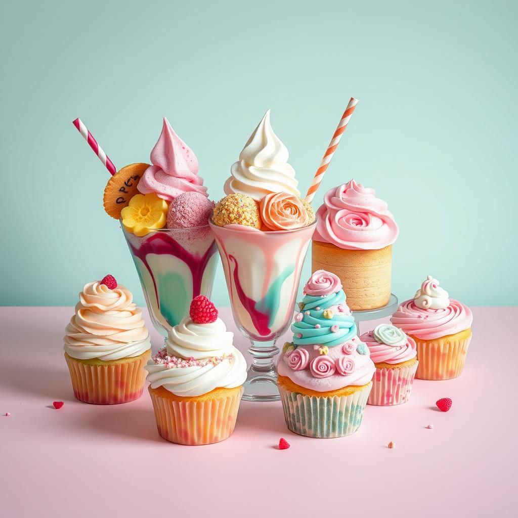 Colorful Ice Cream and Cupcakes in Pop Surrealist Style