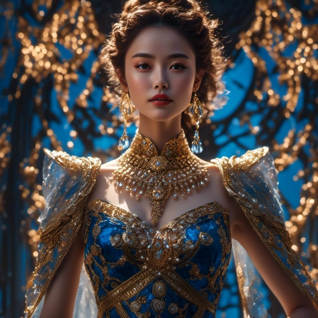 Woman in Glass Dress with Night Sky Background