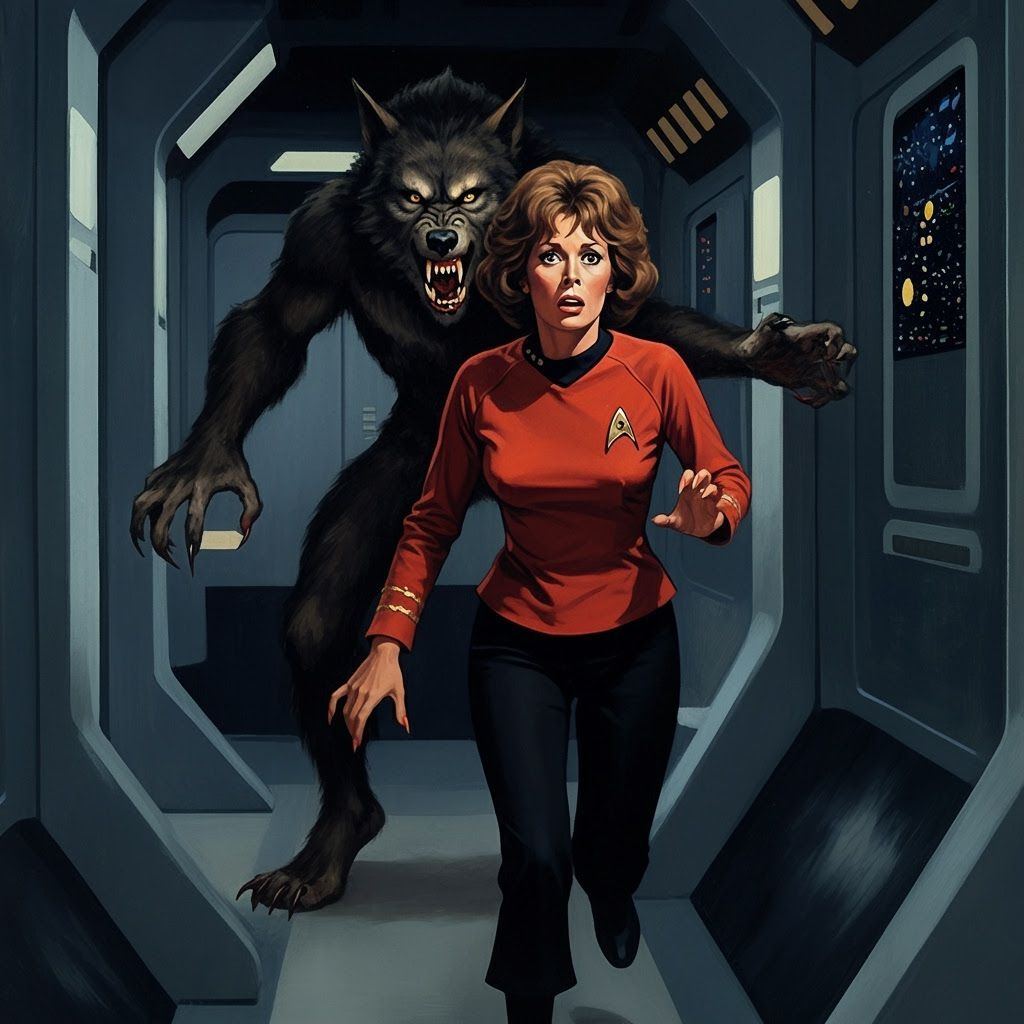 Mary Tyler Moore Flees Werewolf in Starship Corridor Paintin...