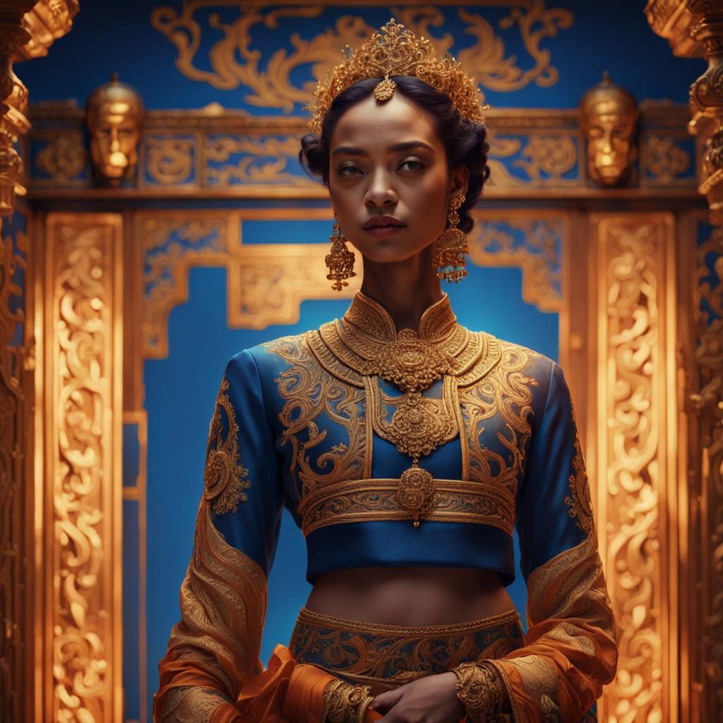 Perfect Woman in Golden Chamber: Digital Art