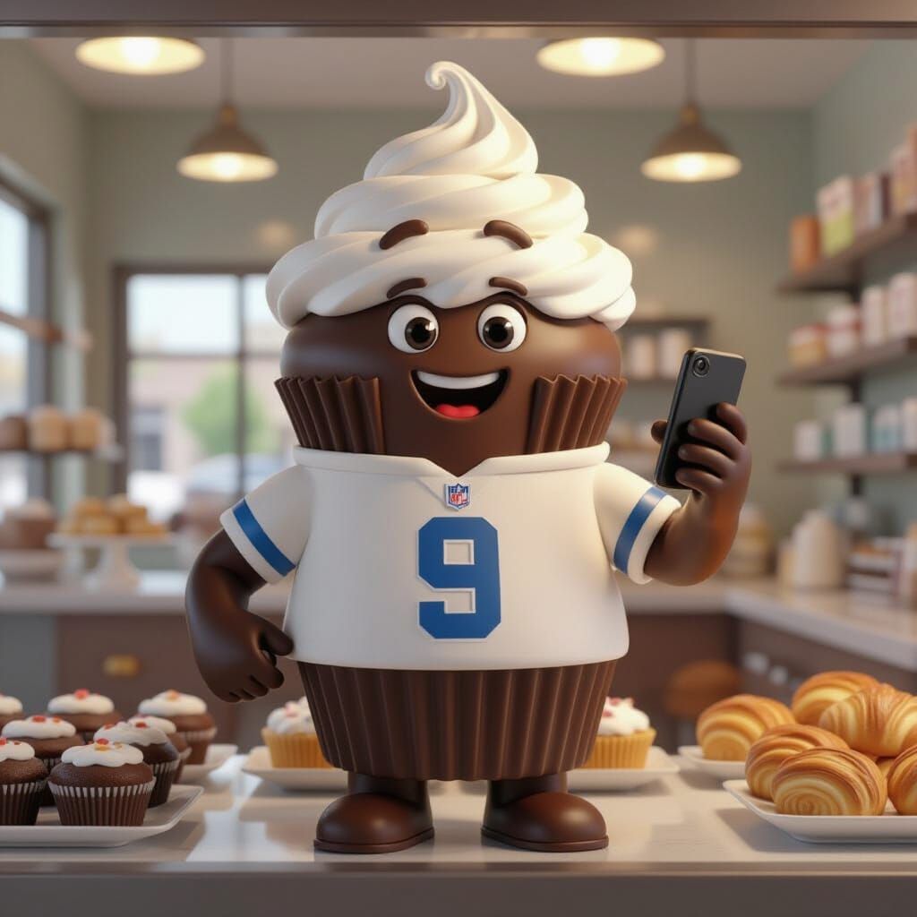 Cupcake Football Player in 3D Digital Art Style