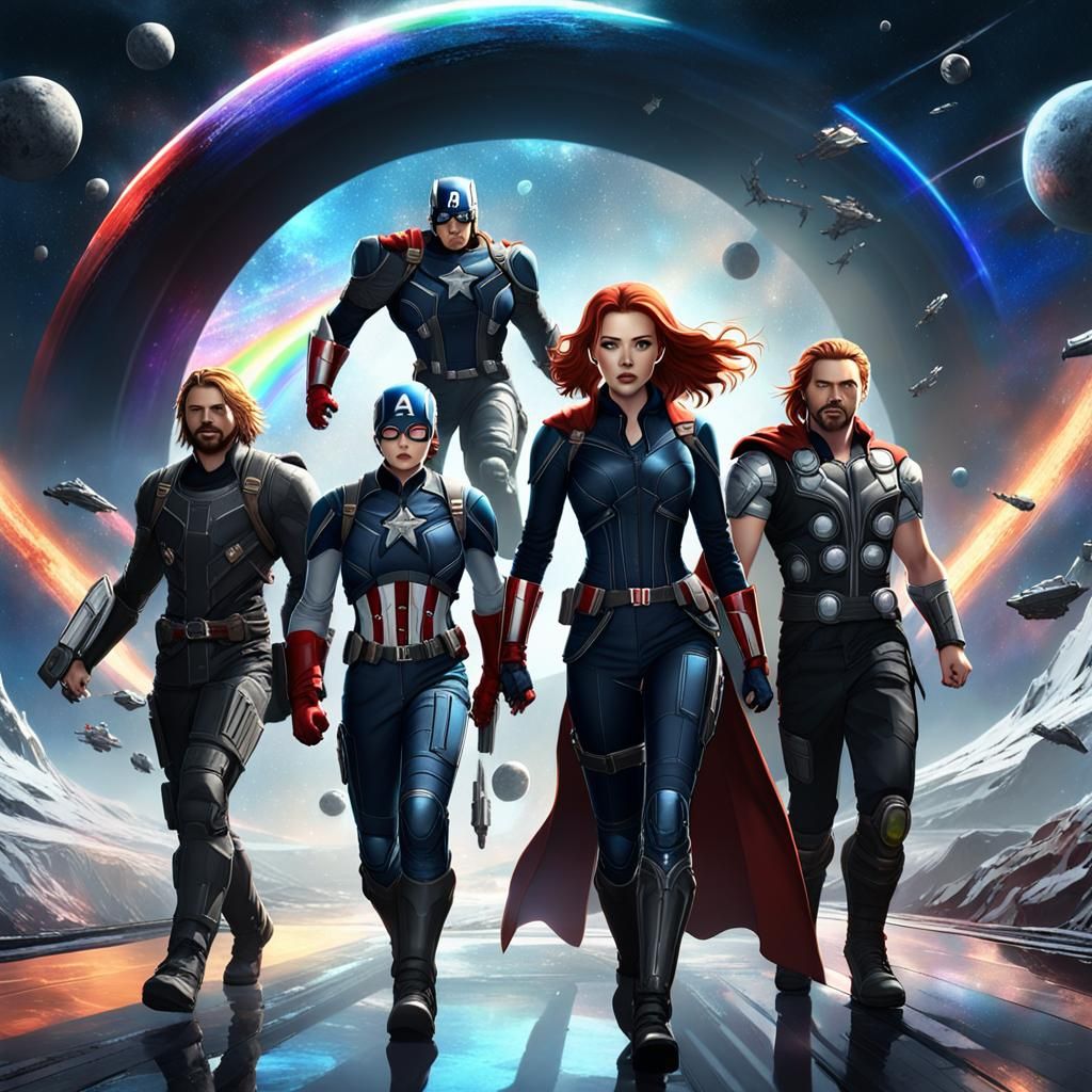 Avengers on Bifrost Bridge: Detailed 3D Anime Art