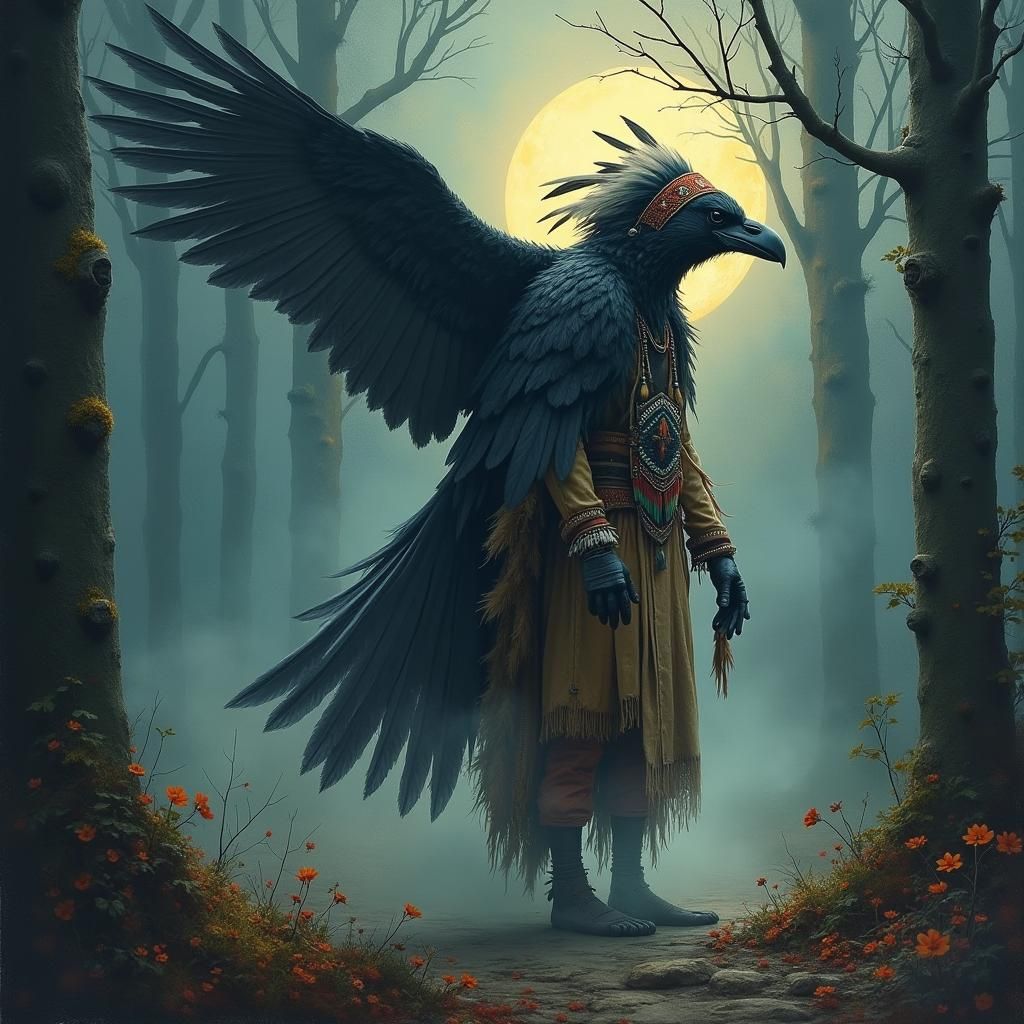Mystical Shapeshifting: Native Man Transforms into Raven