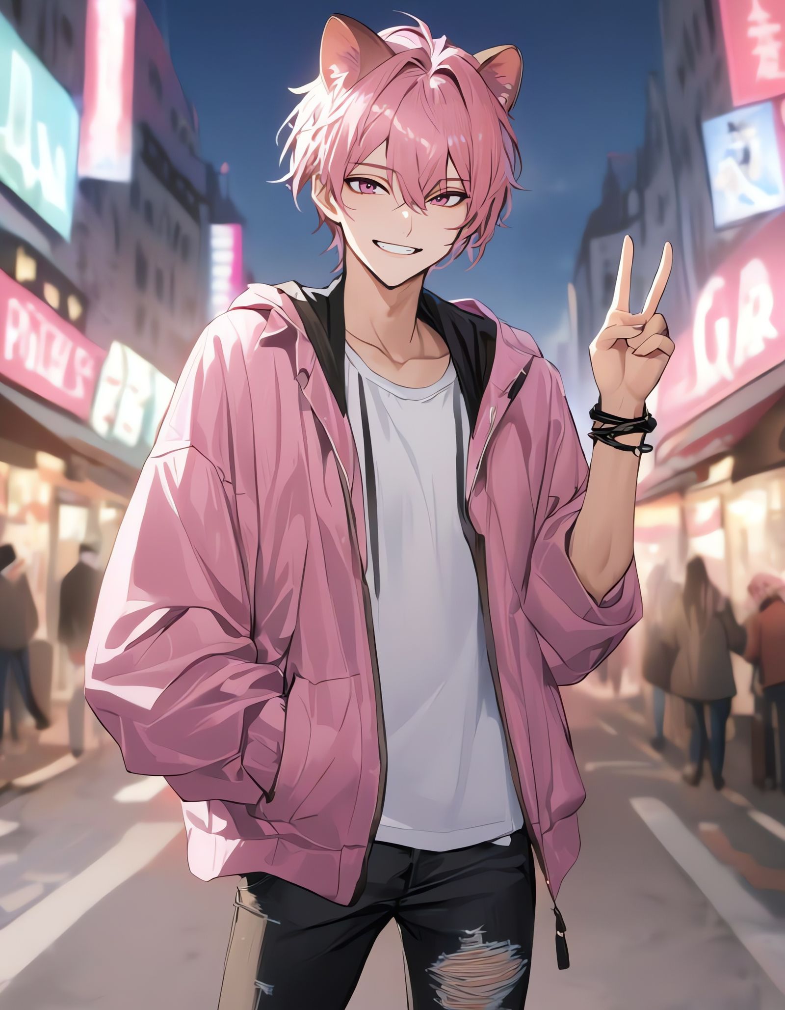 Pink-Haired Bishounen on Paris Street, Raccoon Ears