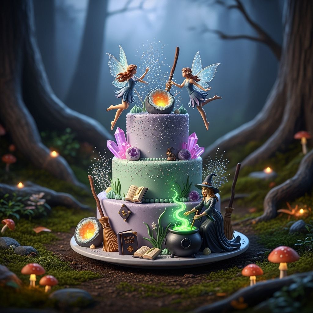 Mystical Fairy-Witch Cake with Pastel Glitter, HDR Render