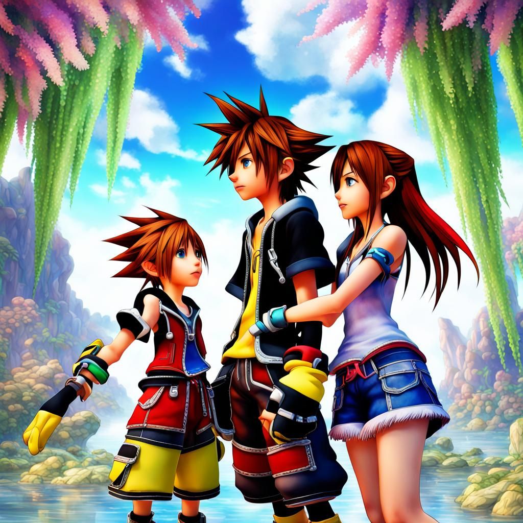 Sora and Kairi in Vibrant Watercolor Style