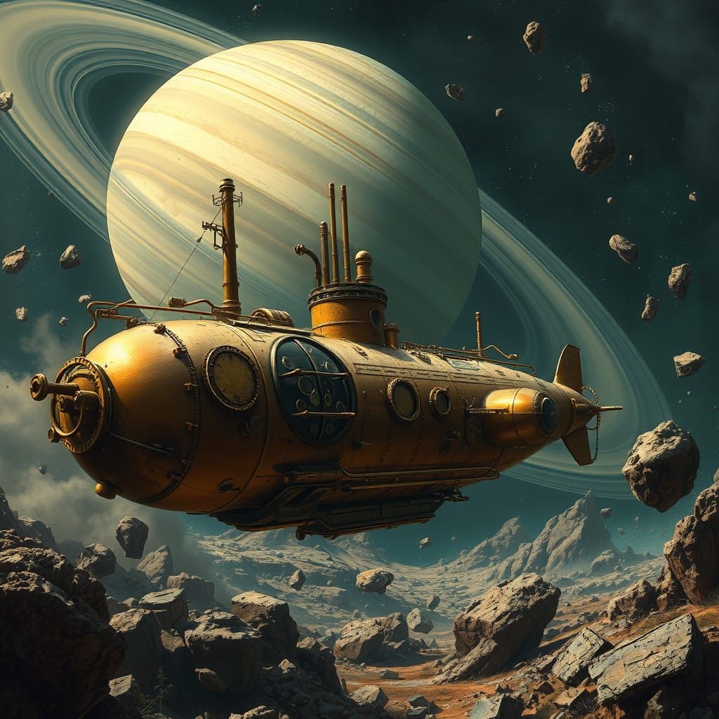 Steampunk Submarine Explores Saturn in Epic Fantasy