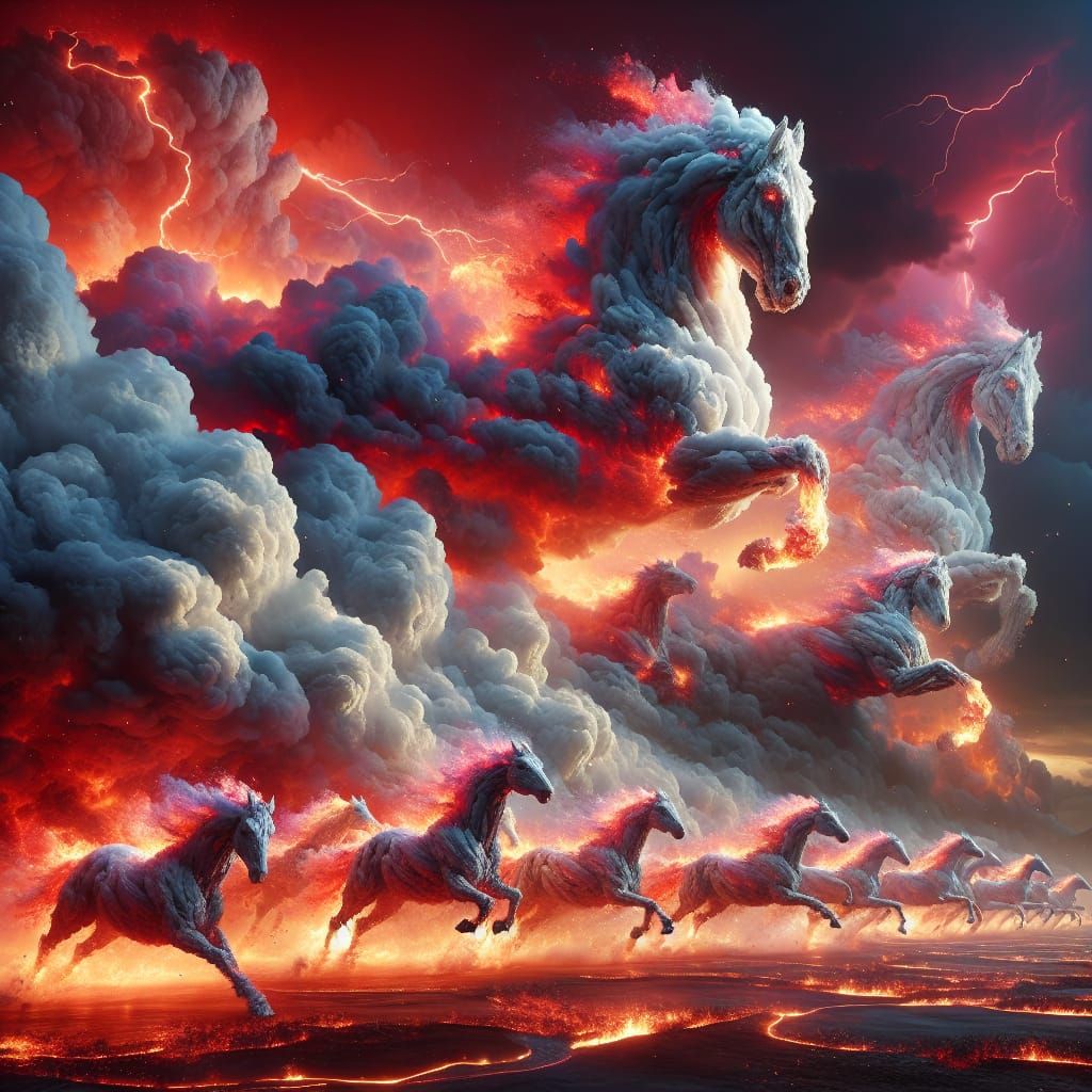 Fiery Horses Dash Across a Blazing Sky