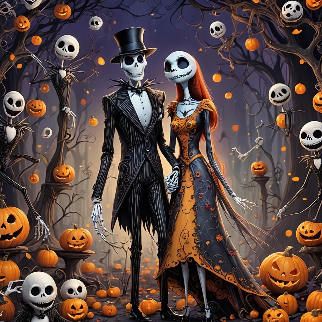 Pixar-Inspired Sally and Jack Digital Painting