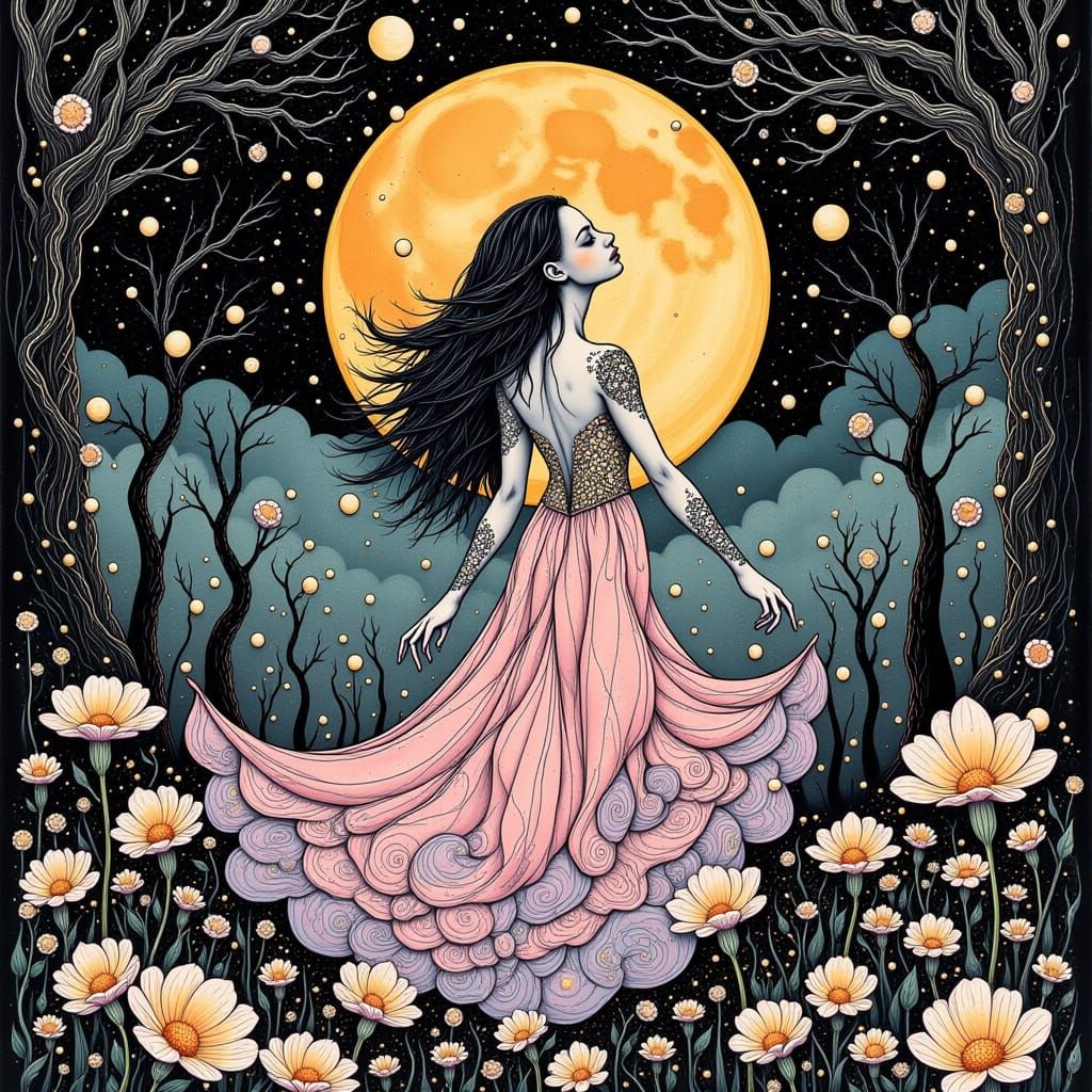 Celestial Moon Fairy in Whimsical Dance