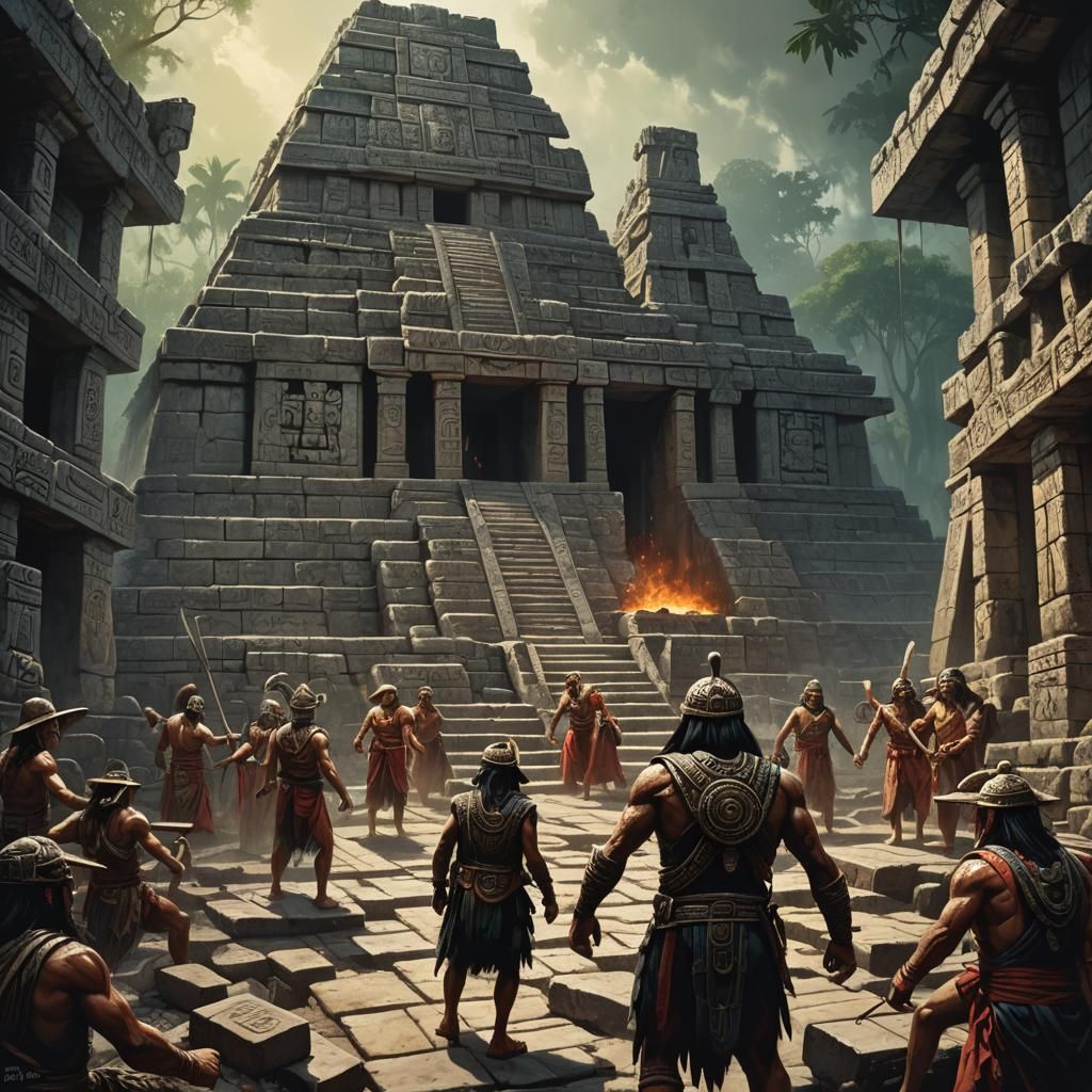 Sinister Mayan Temple Sacrifice Scene