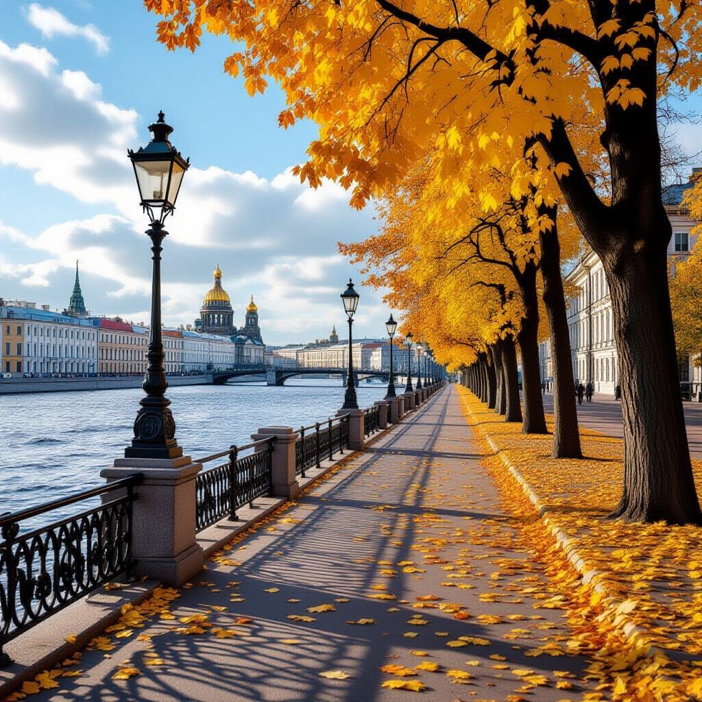 Cinematic Autumn View of St. Petersburg Embankment