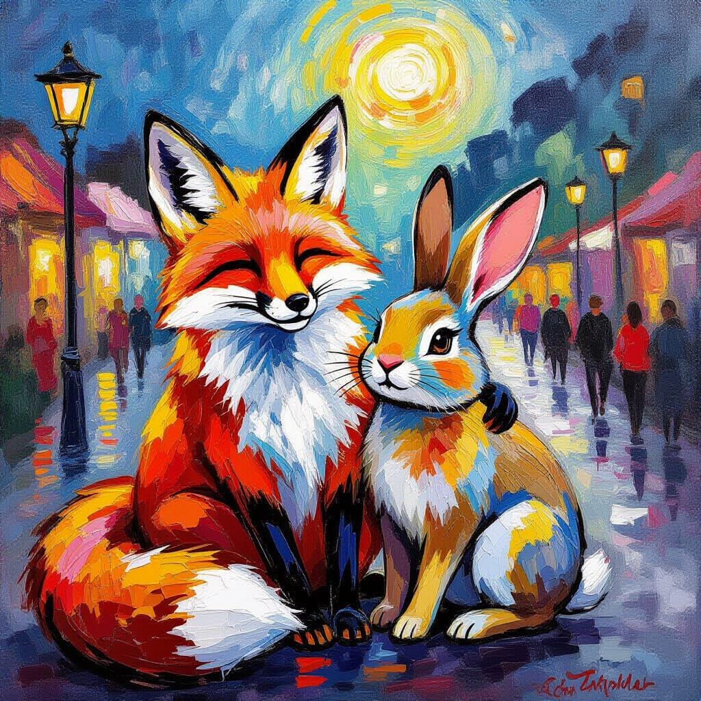 Fox and Rabbit Friends at Vibrant Festival - Neo-Impressioni...