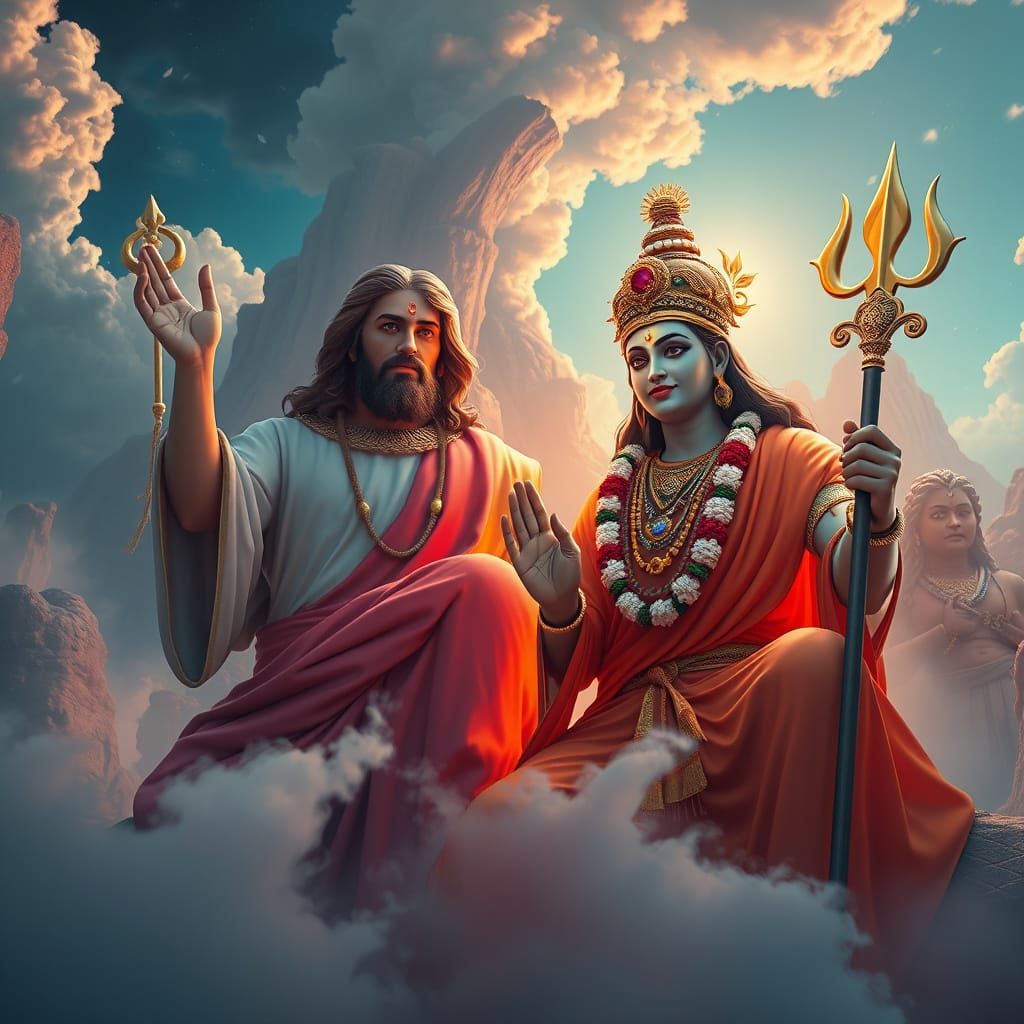 Vibrant Eastern Western Mythological Fusion Art