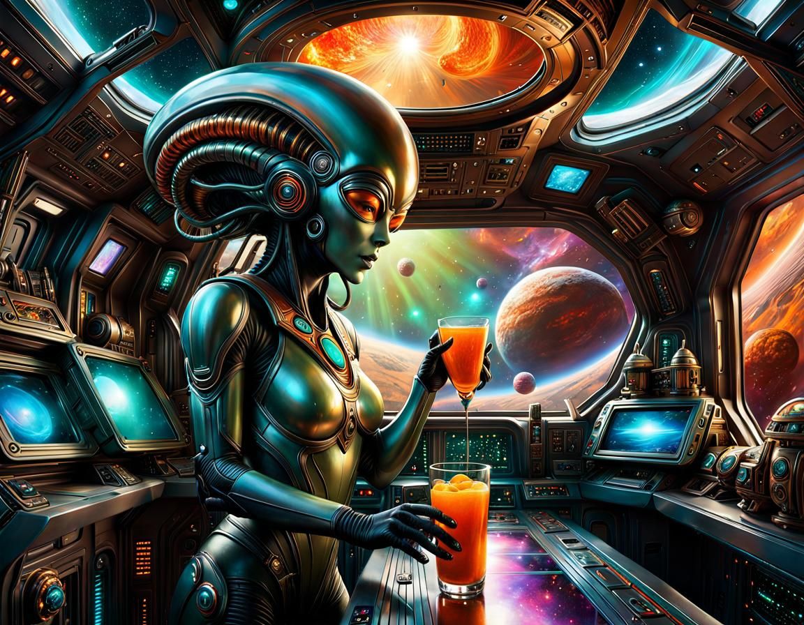 Epic Spaceship Interior in Iridescent Glass Style