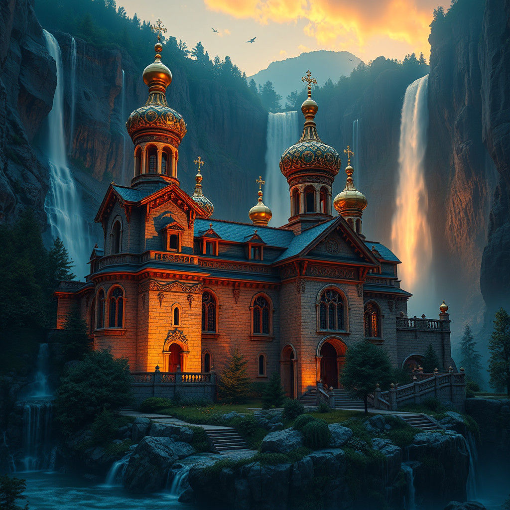 Majestic Russian Monastery at Sunset: Matte Painting