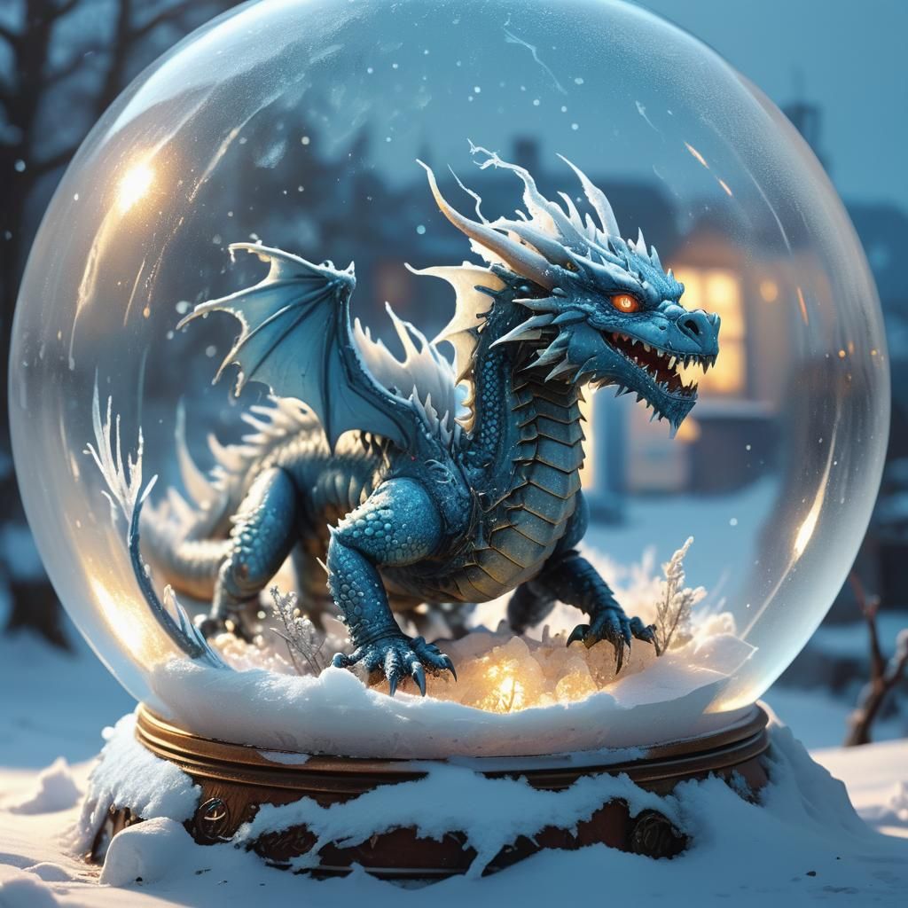Icy Dragon Snow Globe, Digital Matte Painting