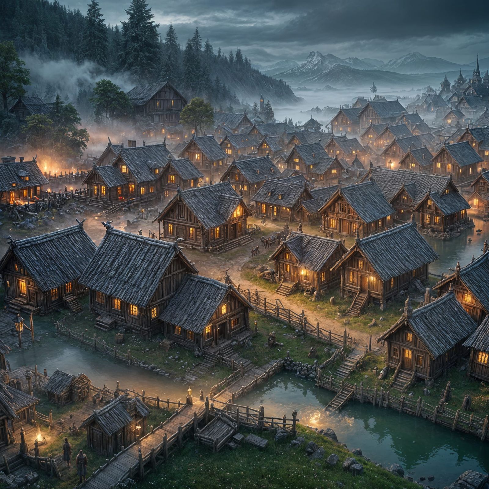 Viking Village Fantasy Concept Art in Deep Color